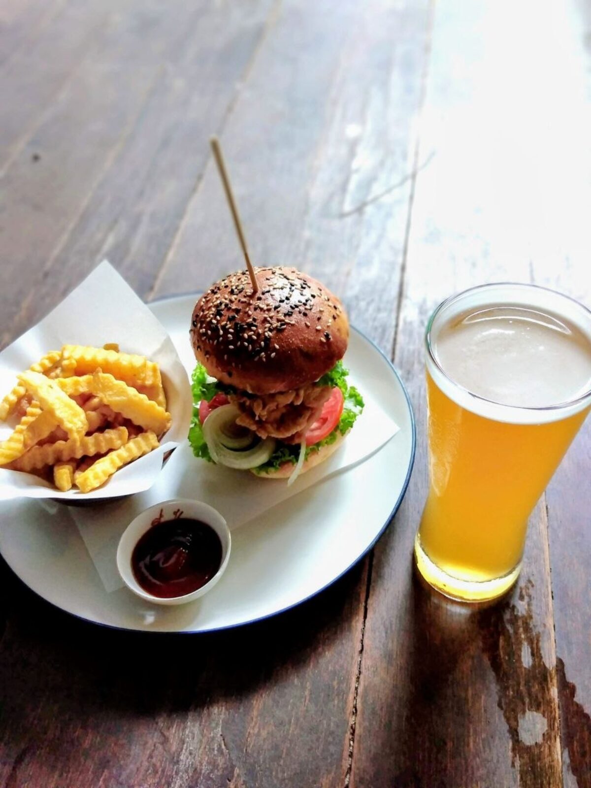 Beef burger and fries