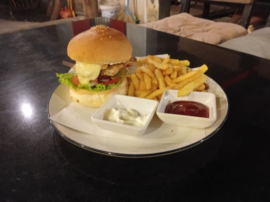Chicken burger at Pomme Brewhouse, Siem Reap